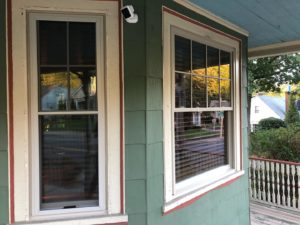 Double-hung windows on a green home